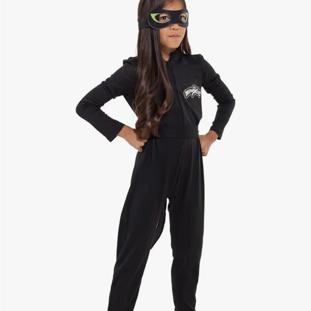 Miraculous Cat Noir Costume Youth Size 14/16 Black Jumpsuit Mask Tail Included
